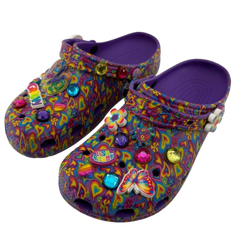 Lisa Frank Crocs Classic Clog Neon Purple Multi Men 8/Women 10 Jibbitz 90s Y2K